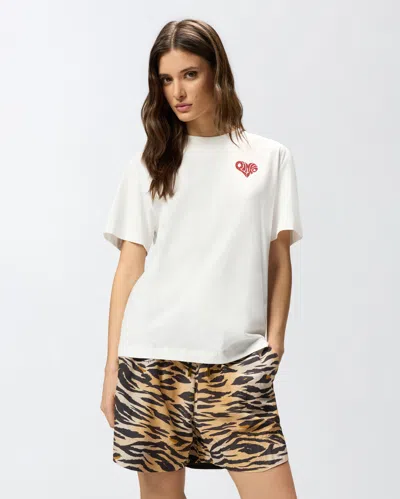 Pinko White Crewneck T-shirt With Logo Detail On The Front And Maxi Print On The Rear In Cotton Woman In Neutral