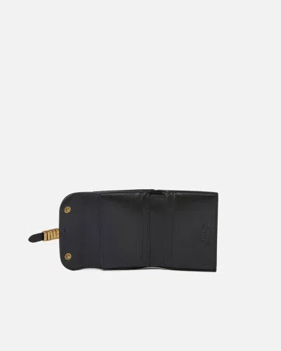Pinko Saddle Black Wallet With Logo Detail On The Front In Leather Woman In Black