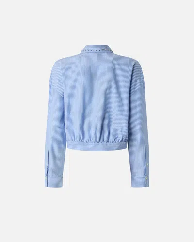 Pinko Charita Light Blue Shirt With Embellished Classic Collar And All-over Striped Motif In Cotton Woman