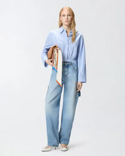 Pinko Charita Light Blue Shirt With Embellished Classic Collar And All-over Striped Motif In Cotton Woman