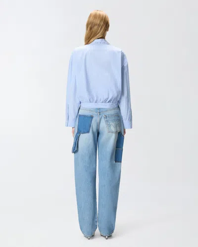 Pinko Charita Light Blue Shirt With Embellished Classic Collar And All-over Striped Motif In Cotton Woman