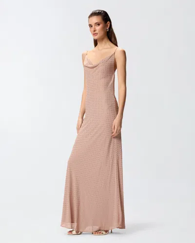 Pinko Beige Long Dress With Draped Neckline And Open Back In Tech Fabric Woman In Gray