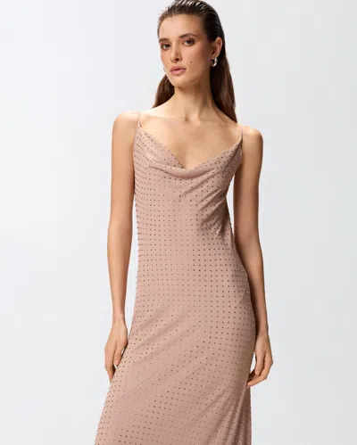 Pinko Beige Long Dress With Draped Neckline And Open Back In Tech Fabric Woman In Gray