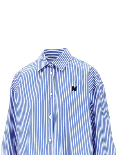 Msgm Striped Poplin Oversized Shirt In Blue
