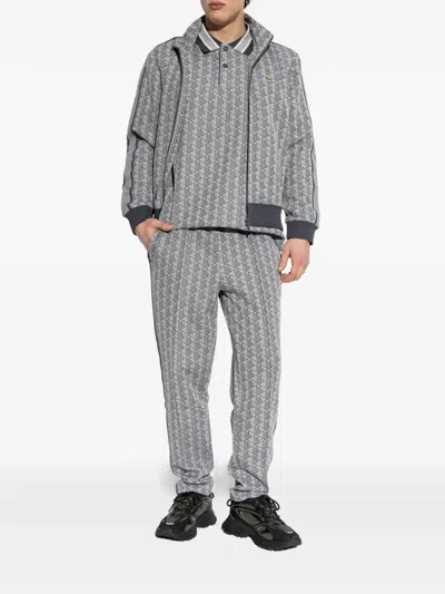 Lacoste Patterned Zip-up Sweatshirt In Gray