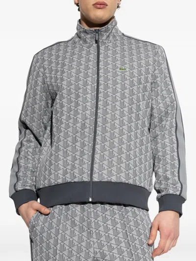 Lacoste Patterned Zip-up Sweatshirt In Gray