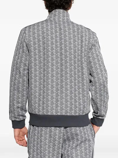 Lacoste Patterned Zip-up Sweatshirt In Gray