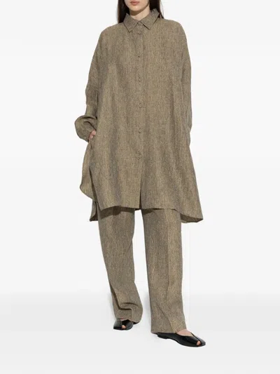 Officine Generale Button-fastening Linen Shirt In Brown