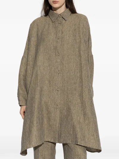 Officine Generale Button-fastening Linen Shirt In Brown