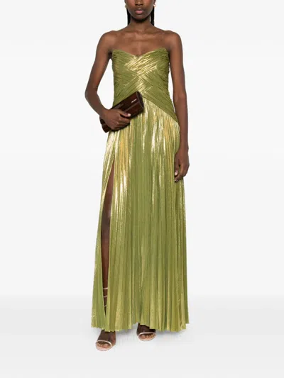 Retroféte Strapless Pleated Maxi Dress In Green