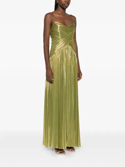 Retroféte Strapless Pleated Maxi Dress In Green