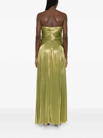 Retroféte Strapless Pleated Maxi Dress In Green