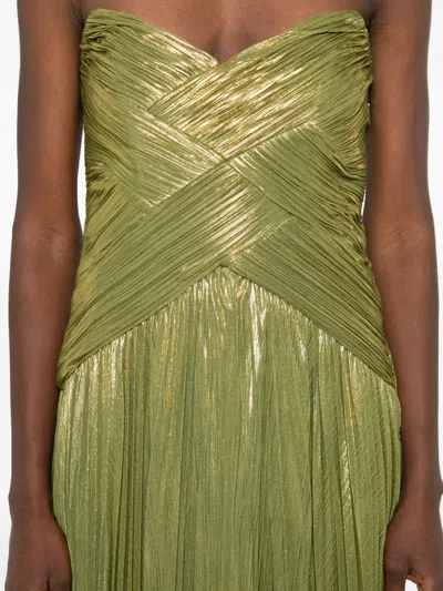 Retroféte Strapless Pleated Maxi Dress In Green