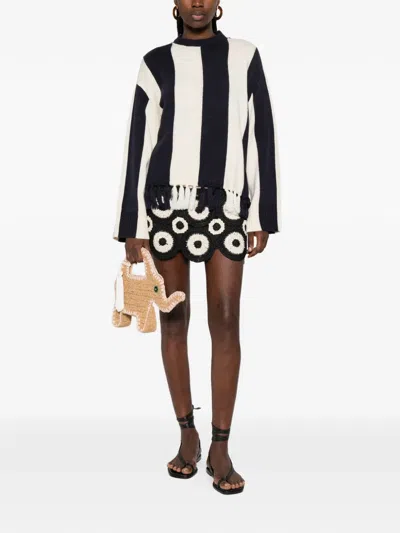 Simon Miller Striped Tassel Sweater In Black