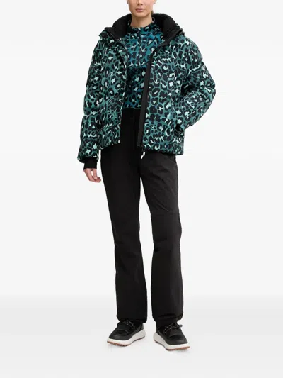 Ea7 Hooded Leopard-print Jacket In Blue