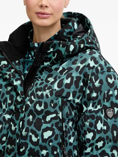Ea7 Hooded Leopard-print Jacket In Blue