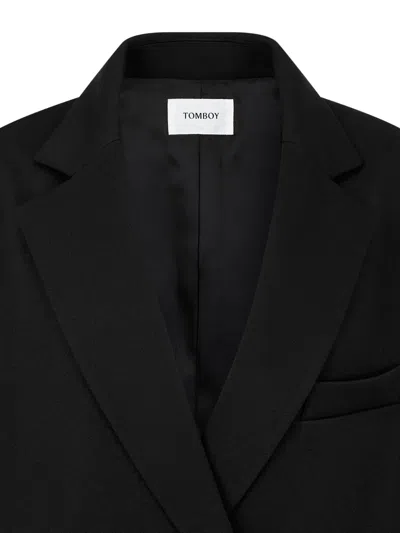 Tomboy Double-breasted Button Blazer In Black