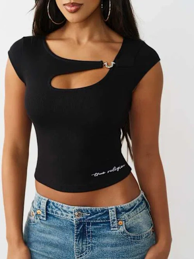 True Religion Cutout Rib T-shirt In Black