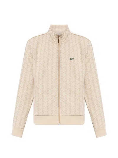 Lacoste Patterned Zip-up Sweatshirt In Brown