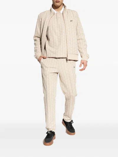 Lacoste Patterned Zip-up Sweatshirt In Brown