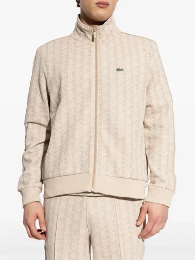 Lacoste Patterned Zip-up Sweatshirt In Brown