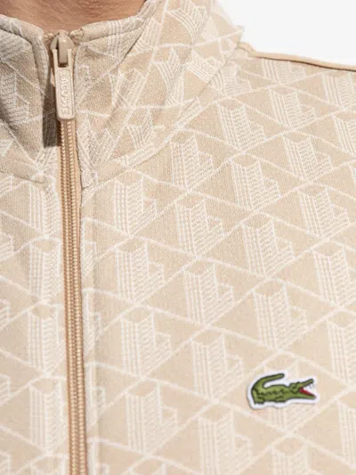 Lacoste Patterned Zip-up Sweatshirt In Brown