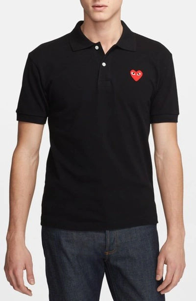 Shop Comme Des Garçons Play Pique Polo With Heart Applique In Black