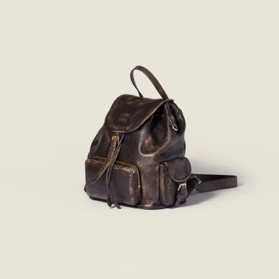 Miu Miu Leather Backpack In Brown