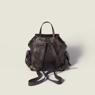 Miu Miu Leather Backpack In Brown