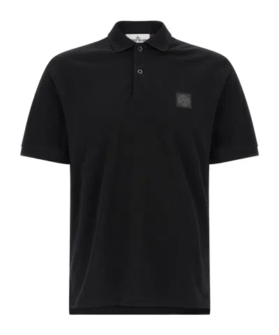 Stone Island Mens Black Brand-patch Regular-fit Stretch-cotton Polo Shirt Xl In Blue