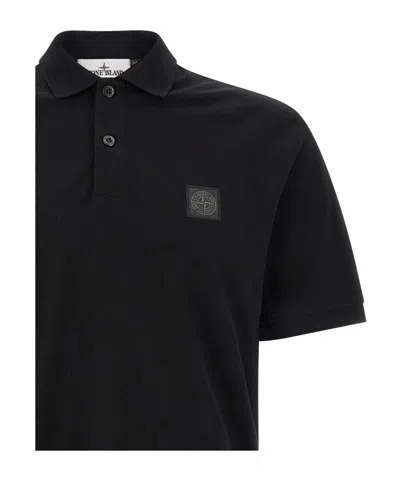 Stone Island Mens Black Brand-patch Regular-fit Stretch-cotton Polo Shirt Xl In Blue