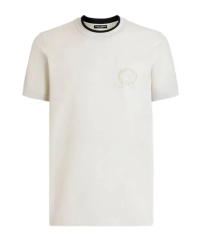 Dolce & Gabbana White Technical Piqué Cotton Tshirt With Embroidery In White