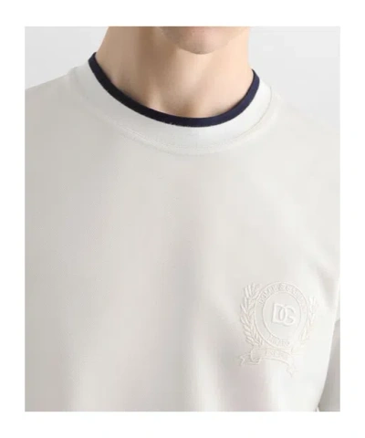 Dolce & Gabbana White Technical Piqué Cotton Tshirt With Embroidery In White