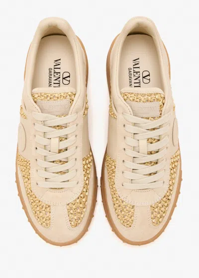 Valentino Garavani Upvillage Sneakers In Woven Raffia In Neutral