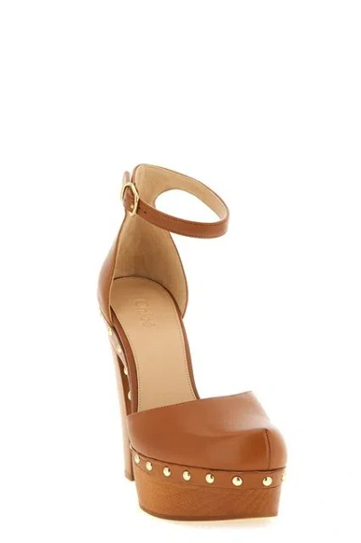 Chloé Lola Studded Leather Platform Sandals In Brown