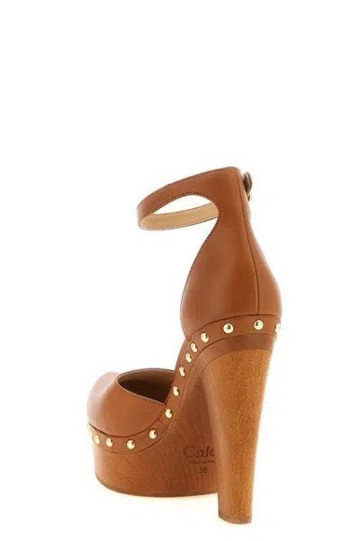 Chloé Lola Studded Leather Platform Sandals In Brown