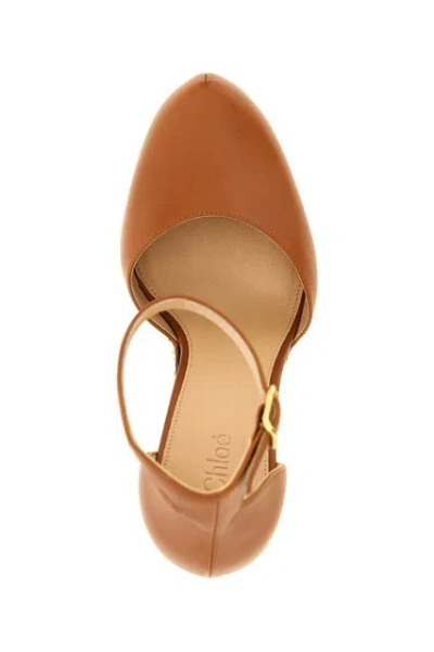 Chloé Lola Studded Leather Platform Sandals In Brown