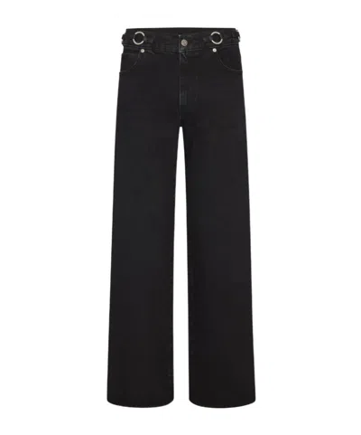 Frame The O-ring Stroll Embellished Leather-trimmed High-rise Wide-leg Jeans In Multi