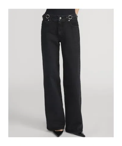 Frame The O-ring Stroll Embellished Leather-trimmed High-rise Wide-leg Jeans In Multi