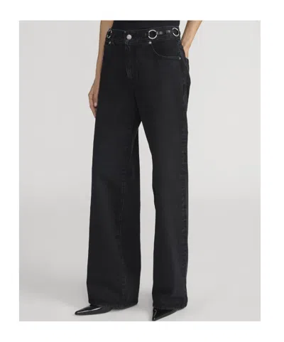 Frame The O-ring Stroll Embellished Leather-trimmed High-rise Wide-leg Jeans In Multi