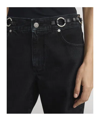 Frame The O-ring Stroll Embellished Leather-trimmed High-rise Wide-leg Jeans In Multi