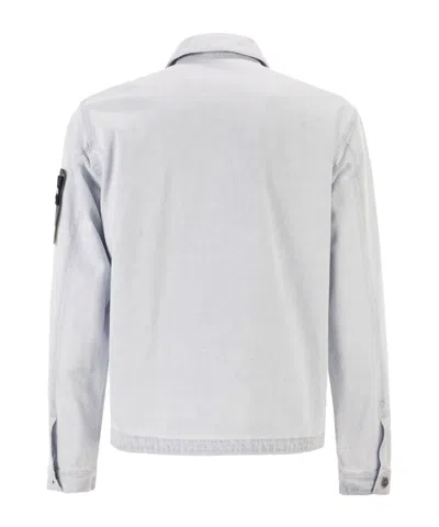 Stone Island Point Collar Jacket Long Sleeves Buttons In White