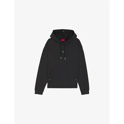 Hugo Boss Mens Medium Grey Branded Relaxed-fit Cotton-blend Hoody Xxl In Black