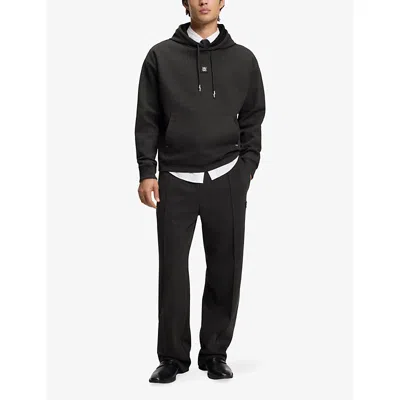 Hugo Boss Mens Medium Grey Branded Relaxed-fit Cotton-blend Hoody Xxl In Black