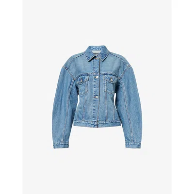 Jacquemus Classic Cotton Denim Jacket With Tailored Hem And Chest Pockets In Blue