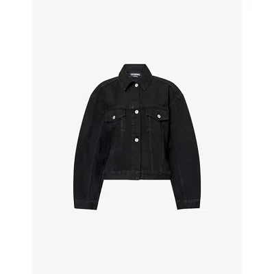 Jacquemus La Veste De Nimes Black Jacket With Rear Belt In Denim Woman In Black