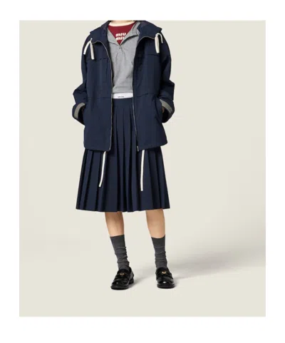 Miu Miu Drawstring Parka Coat In Blue
