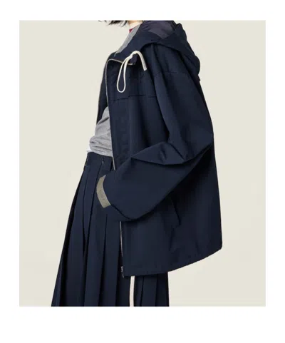 Miu Miu Drawstring Parka Coat In Blue