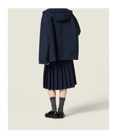 Miu Miu Drawstring Parka Coat In Blue
