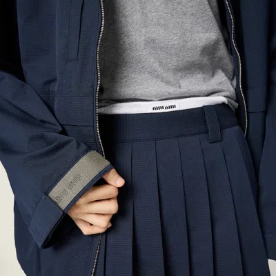 Miu Miu Drawstring Parka Coat In Blue